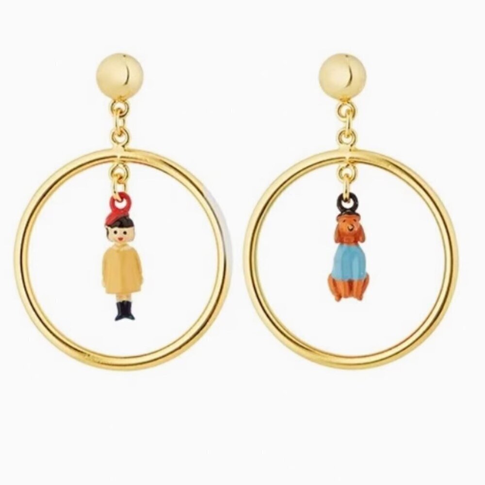 LES NEREIDES Asymmetrical little girl and dachshund earrings